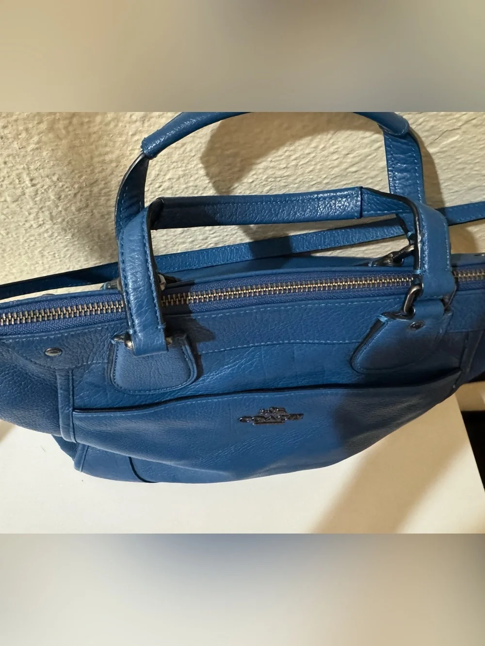 Coach Blue Pebble Leather Satchel